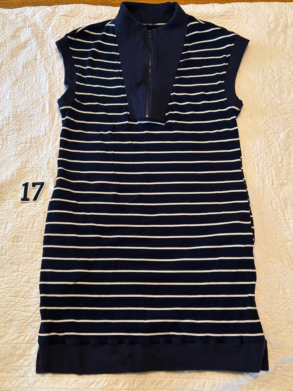 Source Unknown Navy and White Striped Cap-Sleeve Knit Dress